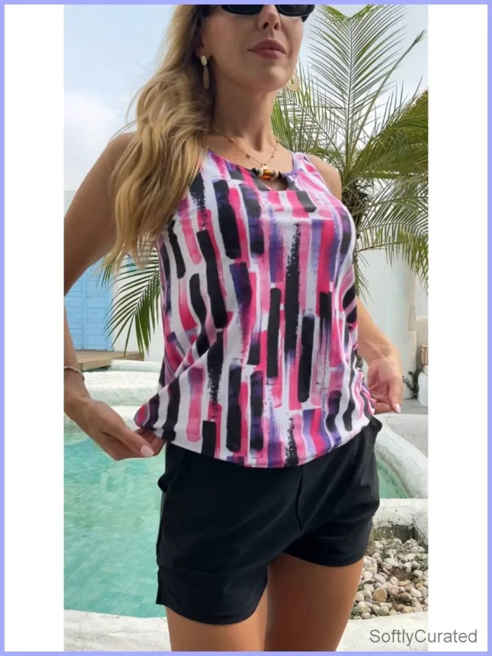 Modest Tankini Swimsuit with Bead Neckline & Swim Shorts
